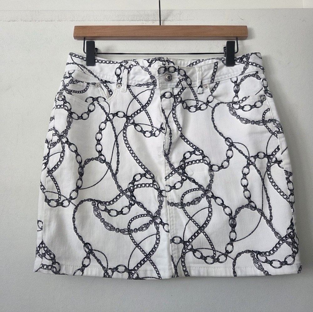 Cache Chain Link Print Denim Skirt